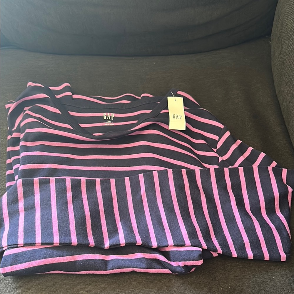 GAP Navy and Pink Striped long sleeve Tee
